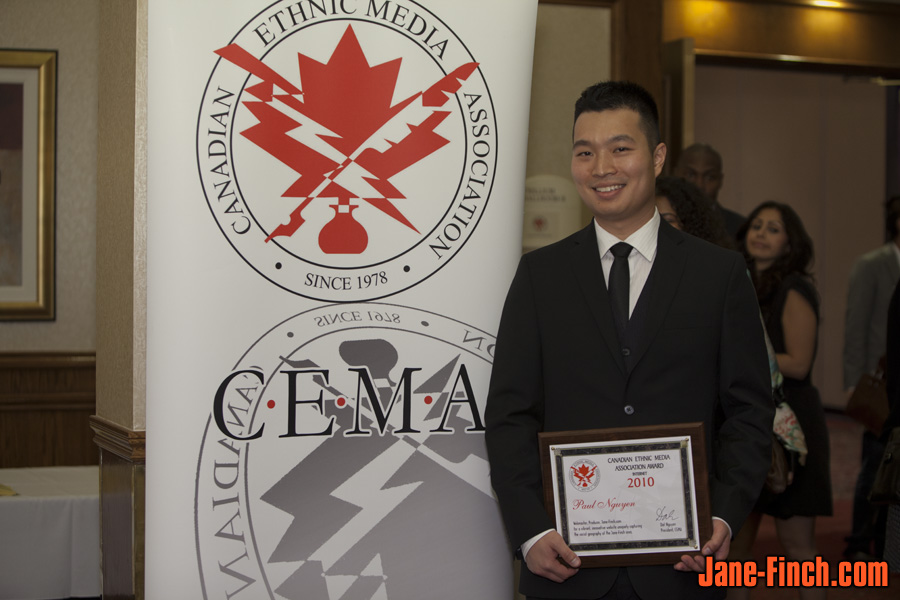 Paul Nguyen accepts the Internet Award at the 32nd Annual CEMA Awards on OMNI Television