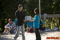 Paul Nguyen gives a speech at First Step Summer Camp.