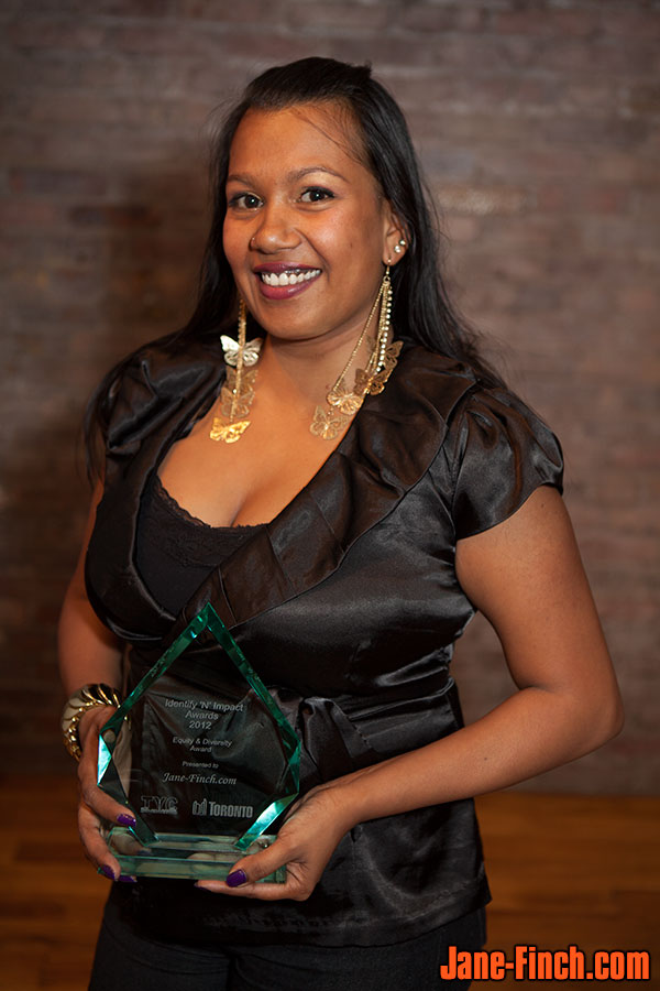 Sabrina Gopaul receives the Equity and Diversity Award at the 2012 Identify 'N Impact Awards