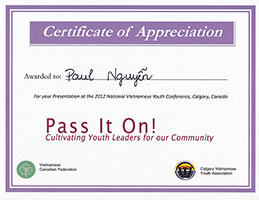 Pass It On! Certificate of Appreciation